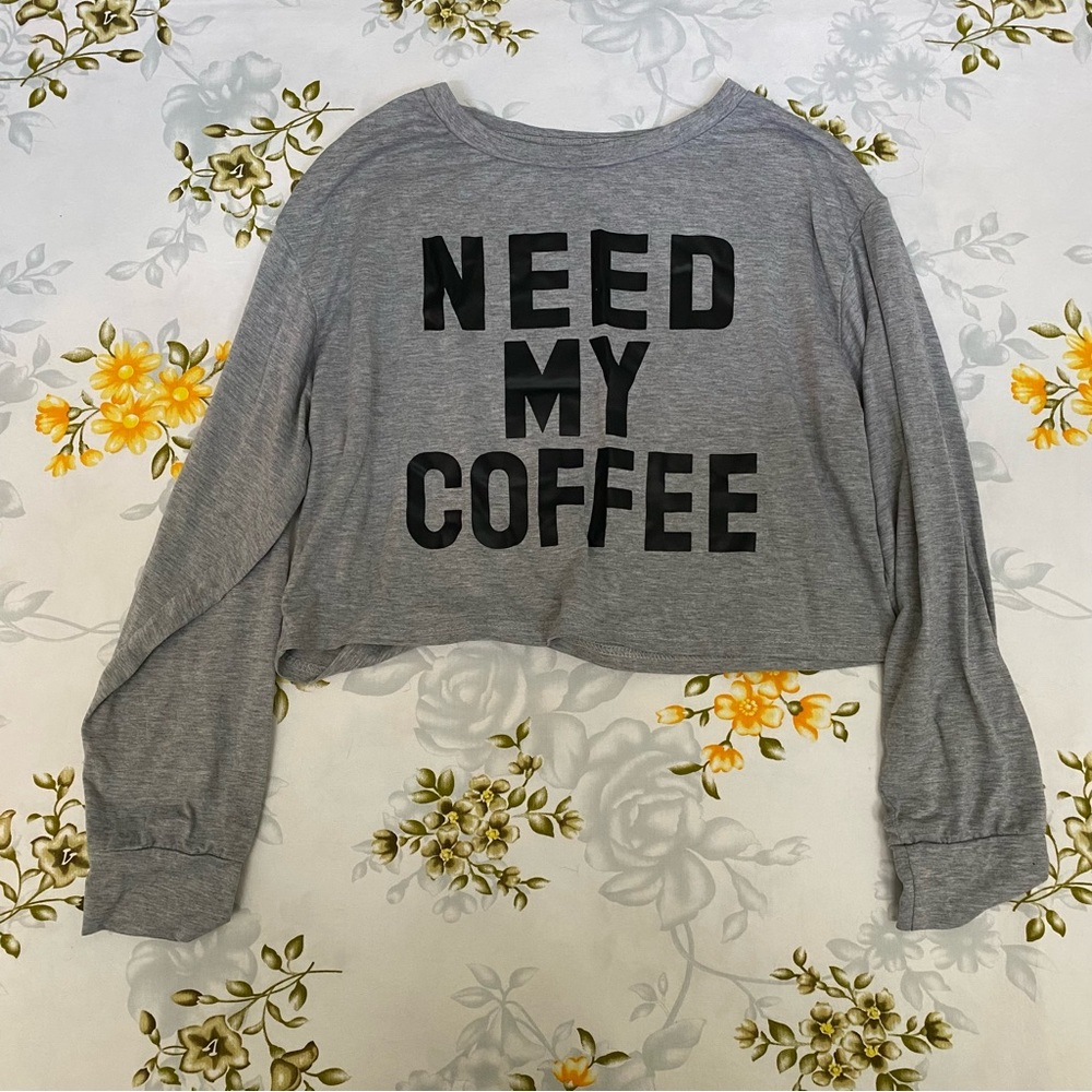 Need My Coffee Grey Crop Top